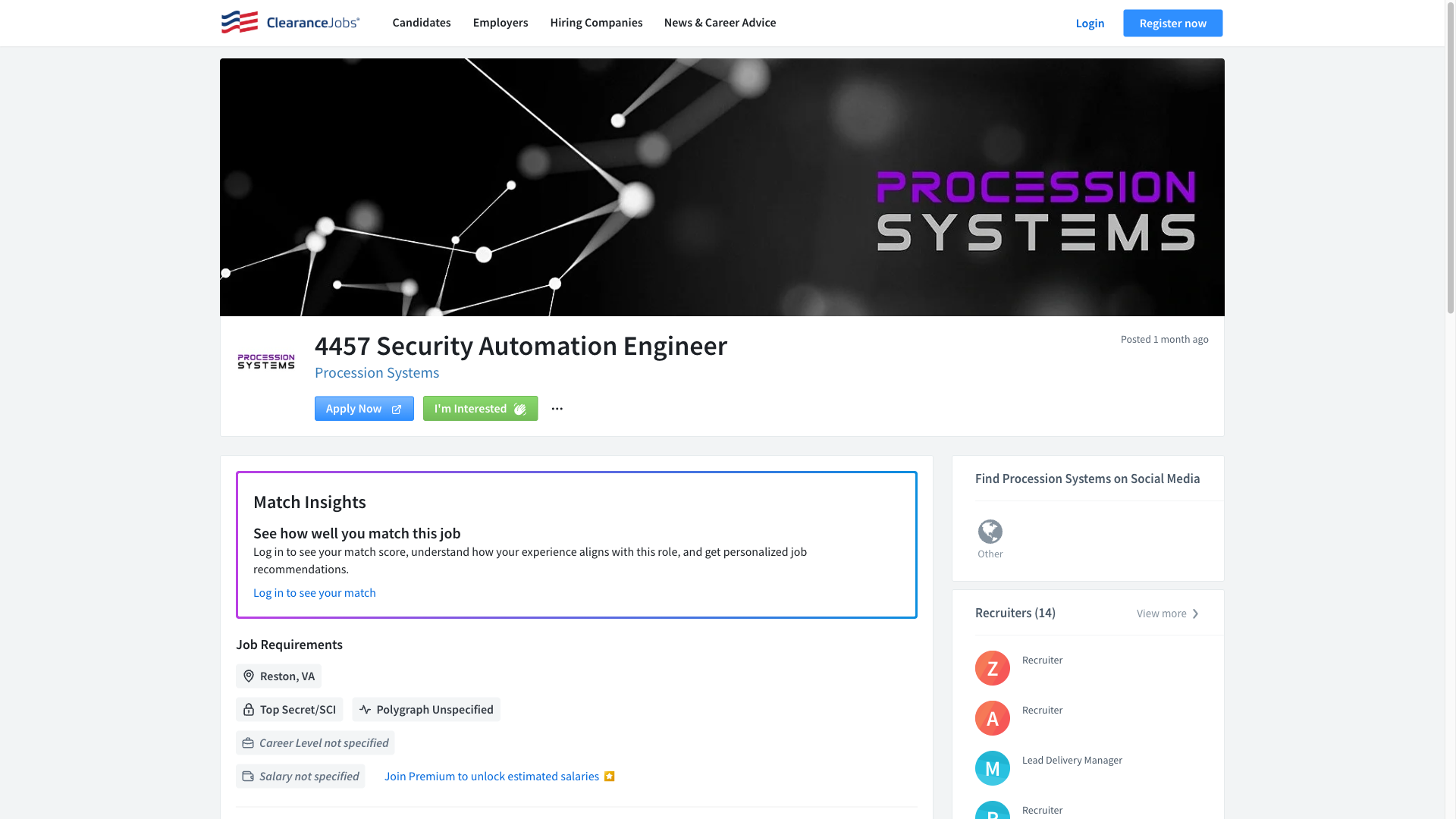 Screenshot of the Procession Systems Security Automation (SOAR) Engineer job posting, captured 2026-09-23