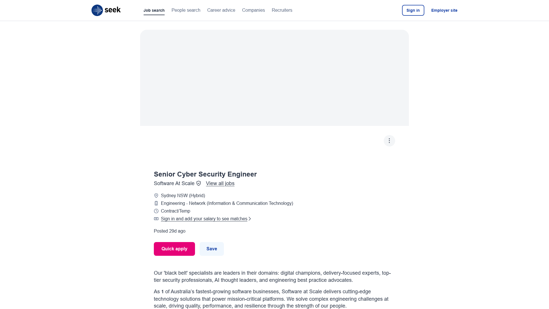 Screenshot of the Software At Scale Senior Cyber Security Engineer job posting, captured 2026-10-22