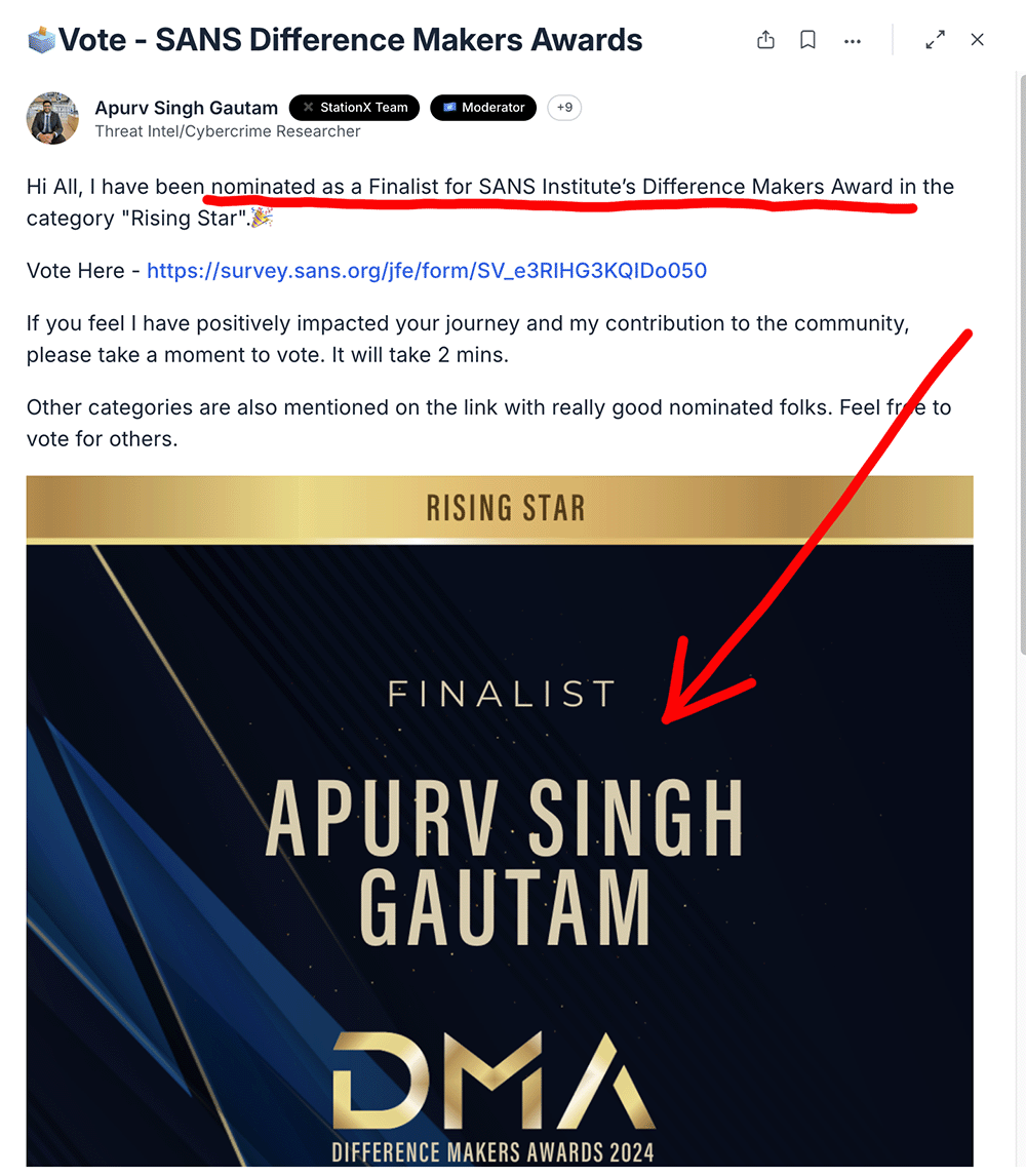 SANS Difference Makers Awards — Rising Star Finalist — Apurv Singh Gautam