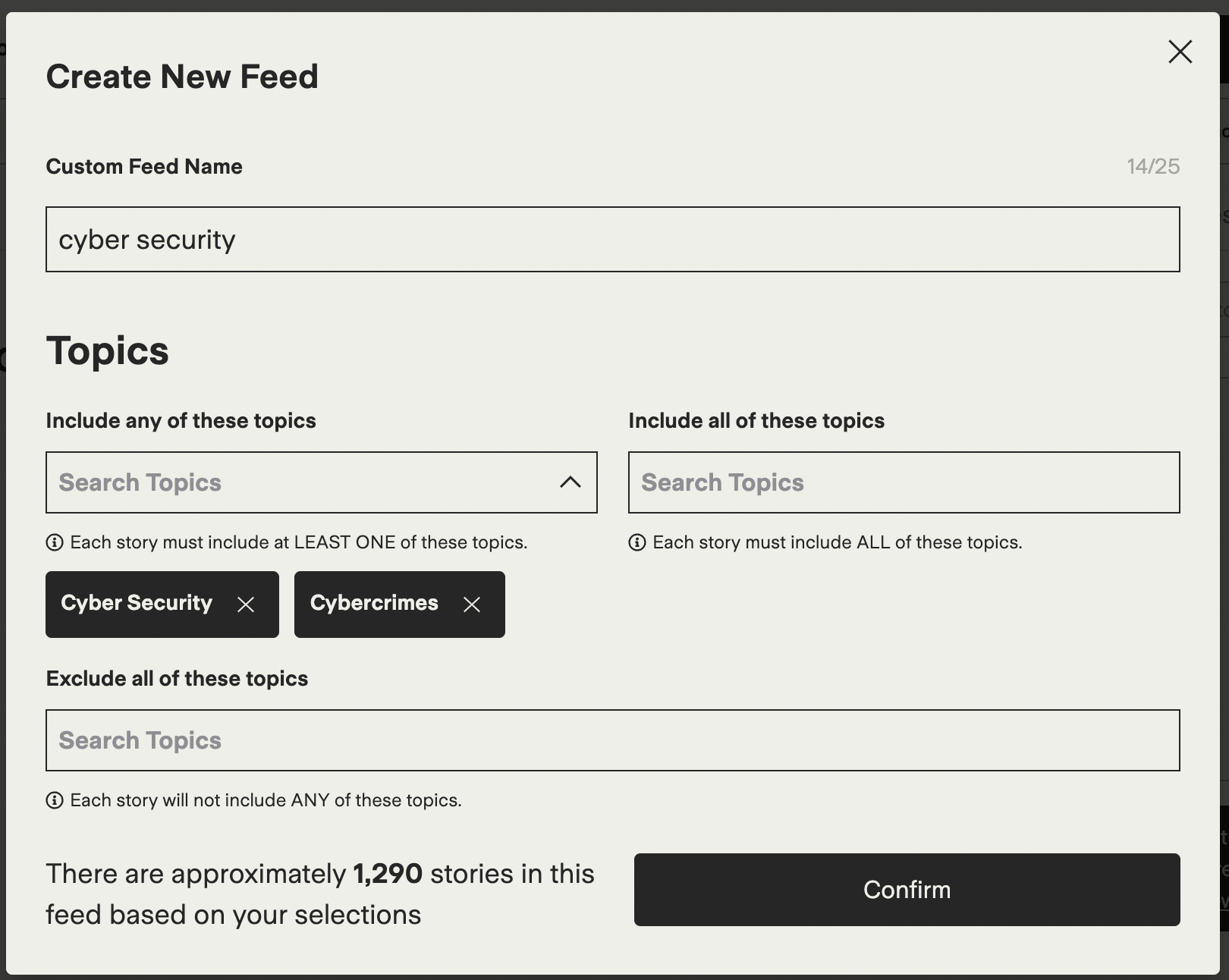Setting up a custom cyber security news feed in Ground News using the For You Custom Feeds screen