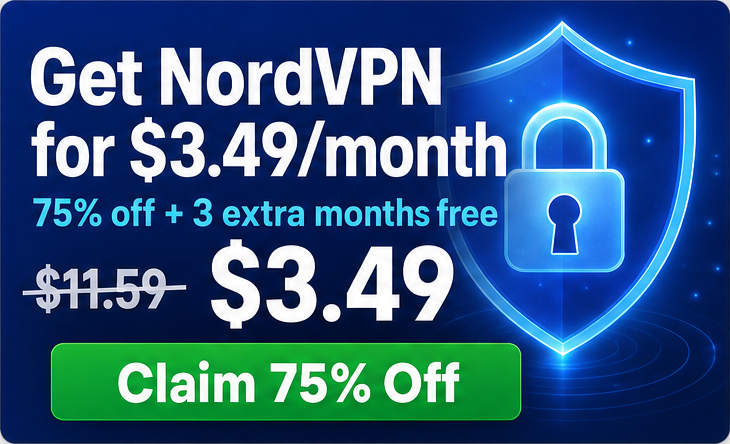 Get NordVPN for $3.49 a month — 75% off plus 3 extra months free. Claim 75% off