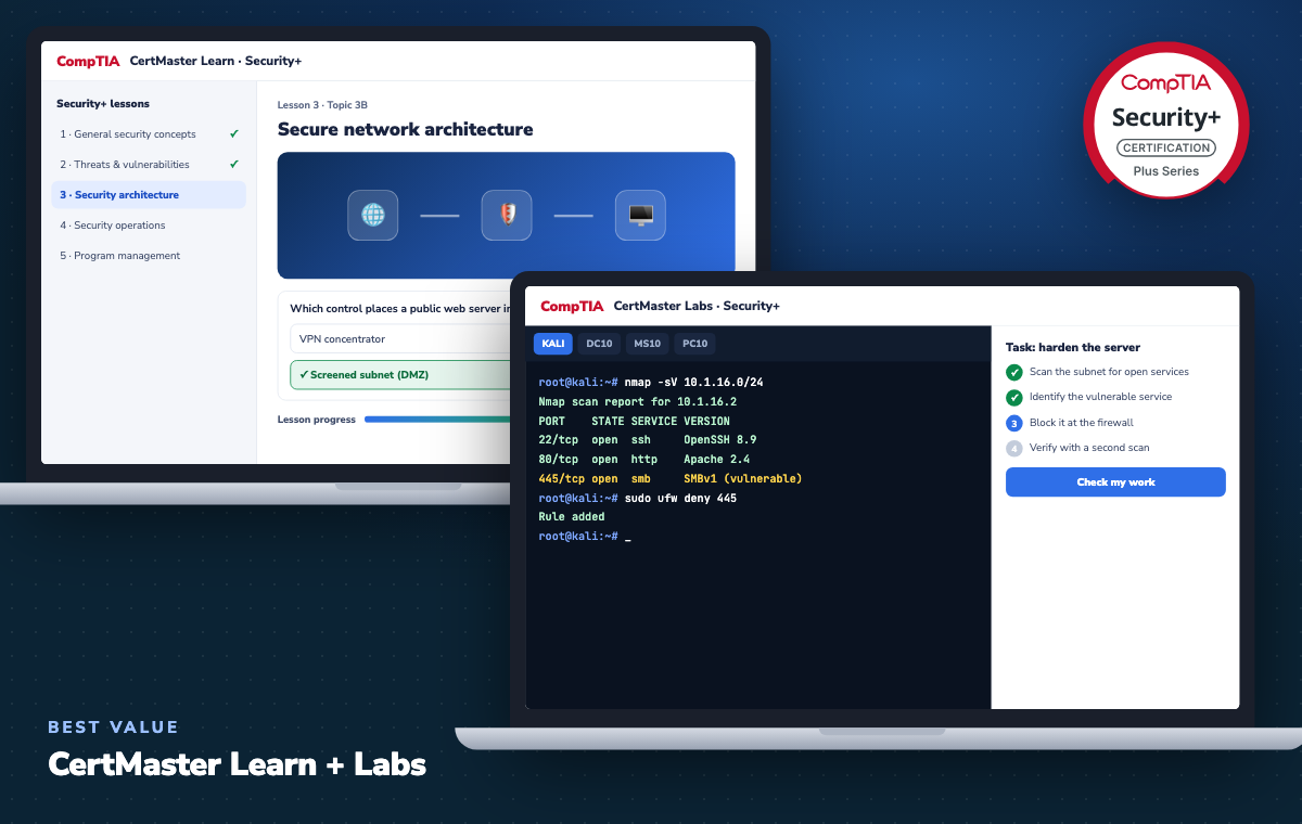 Illustration of CertMaster Learn and Labs